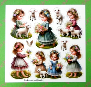 Flower Girls & Lambs Sticker Sheet - Picture 1 of 3