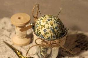 Magnetic Vintage Inspired Handcrafted Pincushion Galvanized Tin Pail - Picture 1 of 18