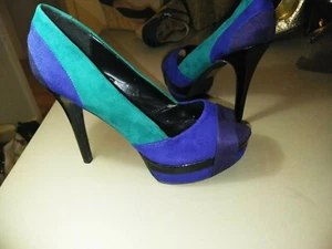 Paprika Blue Suede Platform Stiletto Pumps Size 8.5 - Picture 1 of 6