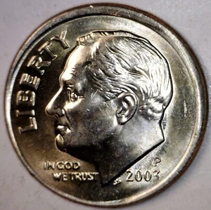 2003 OFF CENTER ERROR Roosevelt Dime BU Coin  GOLD TONE RARE DATE O/C  FREE SHIP - Picture 1 of 2