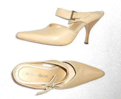 ROMANINI escarpins sabots boucle réglable cuir beige P 38 TBE - Photo 1/4