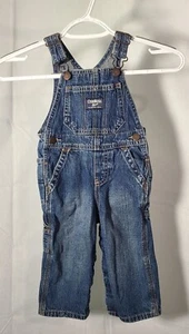 OshKosh B'Gosh Size 18 Mos Overalls Vestbak  Carpenter Style Blue Denim Snaps - Picture 1 of 4