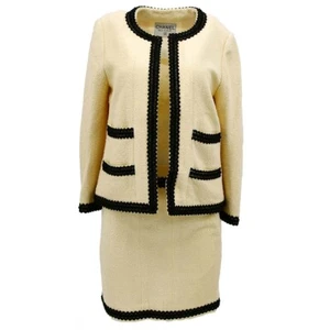 Chanel Setup Suit Collarless Jacket Skirt Ivory 94P #38 171696 - Picture 1 of 10