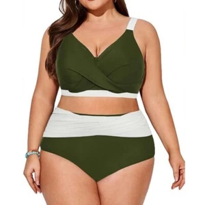 HANNA NIKOLE Green Tummy Control High Waisted Two Piece Bikini Plus Size 20W  - Picture 1 of 17