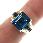 Classic 10k Solid Yellow Gold 5ct Natural Blue Topaz Bridge Count Ring Size 6.75