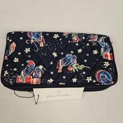NEW Vera Bradley Georgia Wallet HOLIDAY OWLS RFID Quilted Christmas Winter Navy - Image 1 of 4