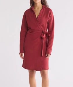 Frank & Eileen triple fleece 100% cotton wrap dress in cranberry size L NWT - Picture 1 of 8