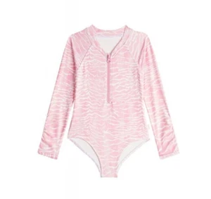 Seafolly Kids Zanzibar Pink Zebra Long Sleeve One-Piece Swimsuit L41838 Size 6 - Picture 1 of 2