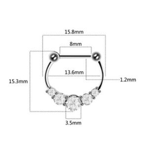 1PC Surgical Steel crystal Septum Clicker Nose clip Ring Piercing Stud 16g/1.2m