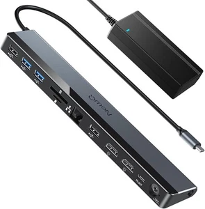 USB C Docking Station Dual Monitor 4K@60Hz, 12-in-1 Laptop Dock with 2*HDMI, ... - Picture 1 of 8