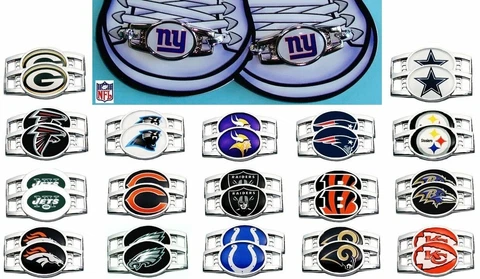 NFL 1 Set Shoe Charm OFFICIAL LICENSED NEW Metal Jewelry Boot Lace CHOOSE TEAM Cover