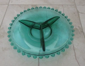 Candlewick Vetro Verde Trasparente Vintage Servizio Diviso Relish Vassoio 8,5" Dia. - Foto 1 di 6