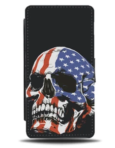 Patriotic American Flag Skull Flip Wallet Case Skeleton USA America Stripes N011 - Picture 1 of 3