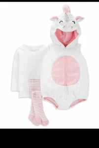 New 3pc Carter’s LIGHT PINK Unicorn Costume Hooded Top outfit Baby Girl 2 t 24m - Picture 1 of 3