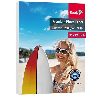 Koala Premium Luster Photo Paper 11x17 66lb Inkjet Printer 50 Sheets 250gsm - Image 1 of 4