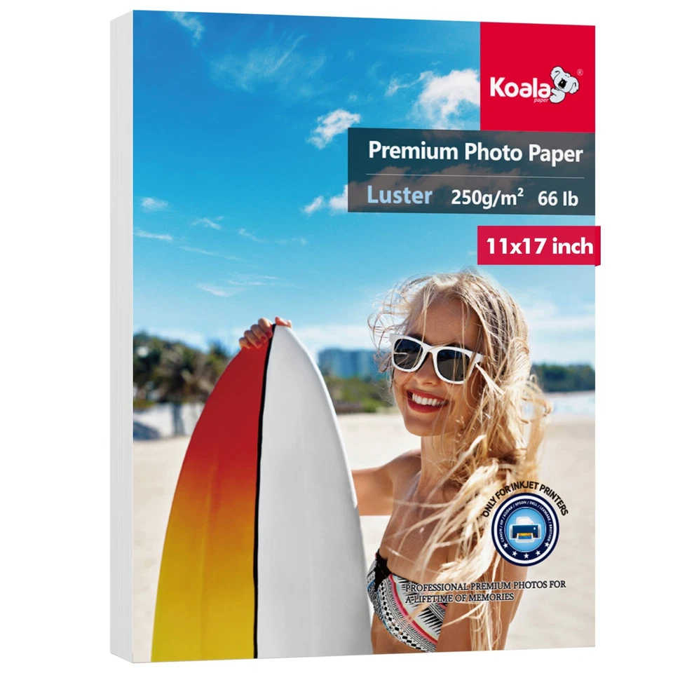 Koala Premium Luster Photo Paper 11x17 66lb Inkjet Printer 50 Sheets 250gsm - Image 1 of 4