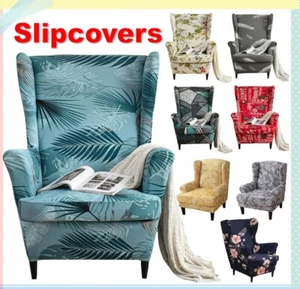 Wingback Chair Covers 2 Piece Set Stretch Floral Wing Chair Slipcover Protector - Picture 1 of 58