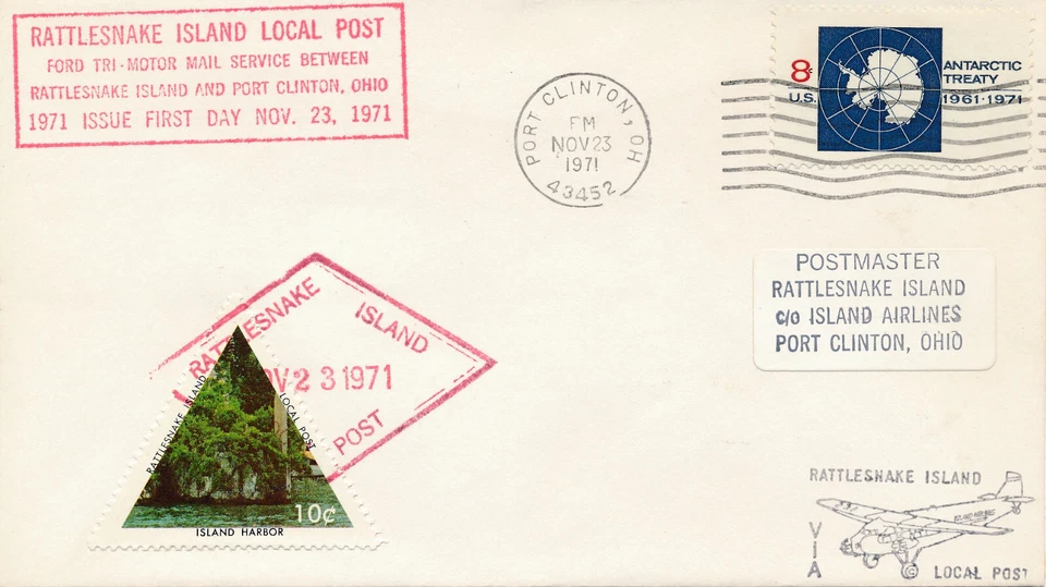 RATTLESNAKE ISLAND LOCAL POST RILP 1971 - 1-10 CENT STAMP PORT CLINTON OH - Image 1 of 1