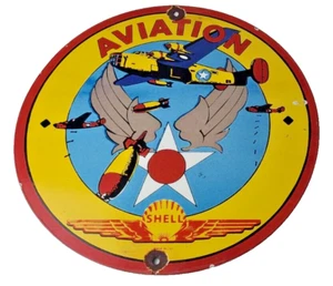 Vintage Shell Gasoline Schild - Militär Marine Kriegsbomben Zapfsäule Porzellanschild - Bild 1 von 14
