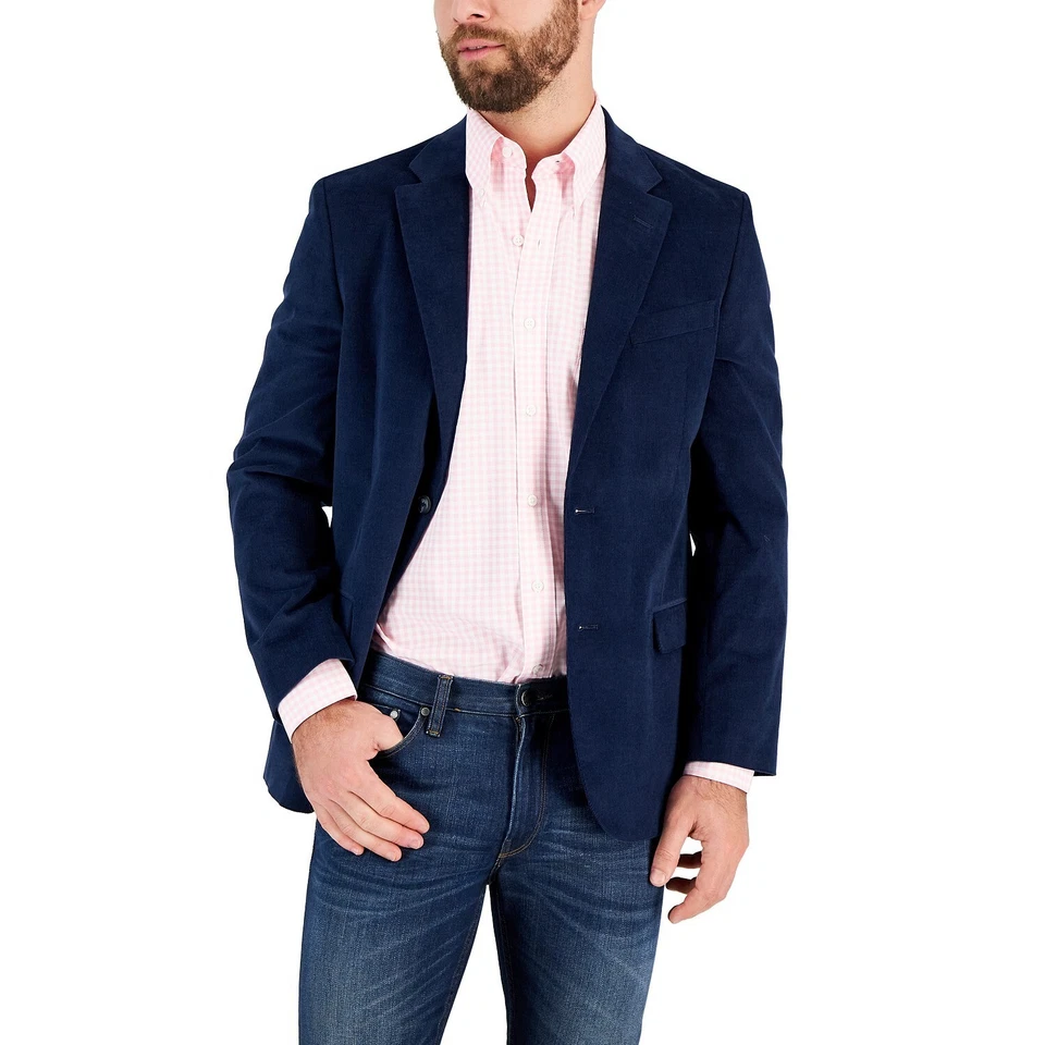 Nautica Mens Blue Modern-Fit Active Stretch Corduroy Sport Coat Size 42R