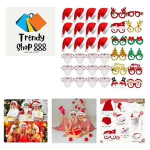 36 Pcs Christmas Santa Beard Face Mask Santa Hats Christmas Glasses Red Frame... - Picture 1 of 8