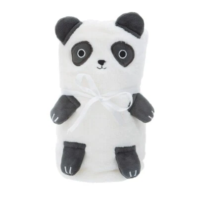 Sass & Belle Panda Soft Fleece Baby Blanket White Black Nursery Child Kids Room - Image 1 of 4