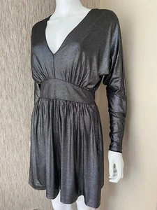 Halston Heritage Vestido Metálico Grafito Venta Talla UK 8 - Picture 1 of 8