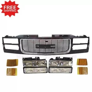 Front Grille + Headlight Set Set of 9 For 1994-2002 GMC C K Pickup Old Style - Picture 1 of 9