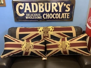 2x Royal Crest Vintage Union Jack Large Cushion By Woven Magic ( Tea Dyed 15x30) - Picture 1 of 12