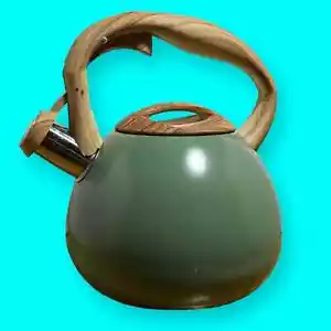 Bollitore tè fischietto poliviale 2,7 qt. Manico in legno acciaio inox verde - Foto 1 di 10