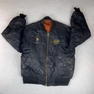 Vinatge Vietnam Veteran Bomberjacke Herren Large schwarz gerippter Saum Reißverschluss - Bild 1 von 5