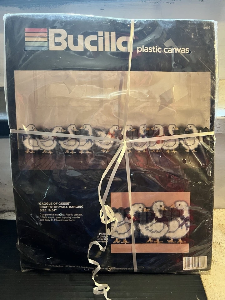 Vtg Bucilla Needlepoint Plastic Canvas Kit Draftstopper Wallhanging Ducks 5"x34" - Image 1 of 2