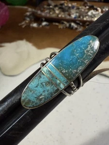 925, Sterling Silver ~ Native Kingman Turquoise Signed H. Smith Sz 7 Ring - Imagen 1 de 10
