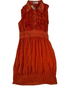 Oxford Circus Orange Sleeveless Ruffle Front Collard Dress Women's Size Small - Picture 1 of 24