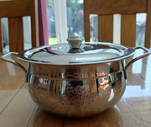 Stainless Steel Indian Curry Serving Dish Deep Balti Bowl with Handles 18cm - Picture 1 of 15