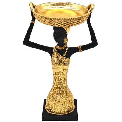 Estatua de arte africano - Figura escultura de 11,3" con bandeja de almacenamiento, oro africano La... Foto 1 de 4