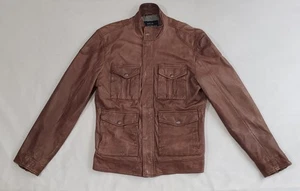 Lucky Brand Brown Leather Zipper & Snap Closure Jacket Style 7M30361 Men Size S - Picture 1 of 15