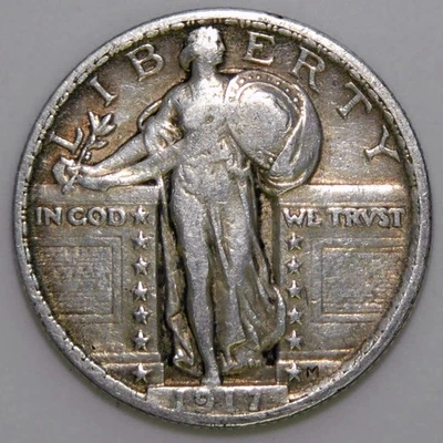 1917 Ty-2 Standing Liberty Quarter Silver 25c VF k059 - Image 1 of 2