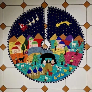 🌲Gonna Albero di Natale Artigianale Presepe Arpillera Applique Festività🌲 - Foto 1 di 2