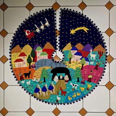 🌲Gonna Albero di Natale Artigianale Presepe Arpillera Applique Festività🌲 - Immagine 1 di 2