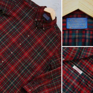 Pendleton Herren L rot kariert TARTAN Flanell 100% Wolle Vintage USA Outdoor Hemd - Bild 1 von 9