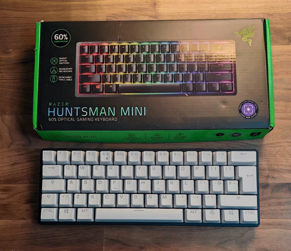 Razer Huntsman Mini 60% Optical Keyboard Black White HyperX Pudding Caps Backlit - Image 1 of 1
