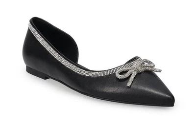 New With Tag Stylish Comfy Apt.9 Pointed Toe Bow Leather Black Flats Size 8 - Image 1 of 4
