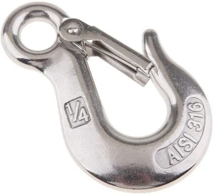 Stainless Steel 316 Eye Chain Grab Slip Hook with Latch 1/4", 5/16", 3/8", 1/... - Picture 1 of 2