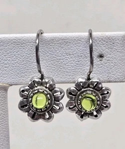 Vintage Sterling Silver Peridot Floral Flower Sunflower Dangle Earrings - Picture 1 of 5