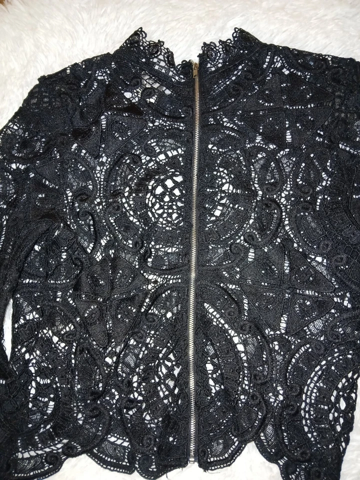 Черный кружевной молнии куртка и юбка - Изображение 1 из 4