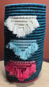 Handgewebte afrikanische grüne Sisal Gras Vase Korb Ruanda Wein Halter 8 1/4" hoch - Bild 1 von 5