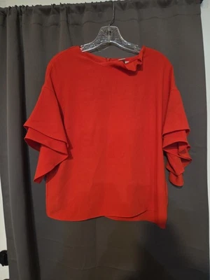 Blusa H&M Naranja Quemado Manga Volantes, Top Para Mujer Talla 6, Informal Elegante Fiesta Foto 1 de 4