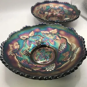 Vintage Fenton Small Iridescent Amethyst Carnival Bowl X2 Dish 5.75” READ - Picture 1 of 23