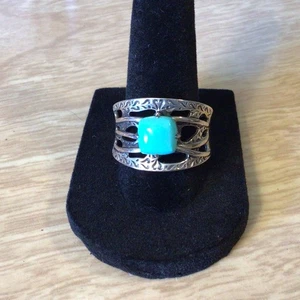 DK Sterlingsilber Cabochon Quadrat Blau Türkis Ring Größe 9 - Bild 1 von 8